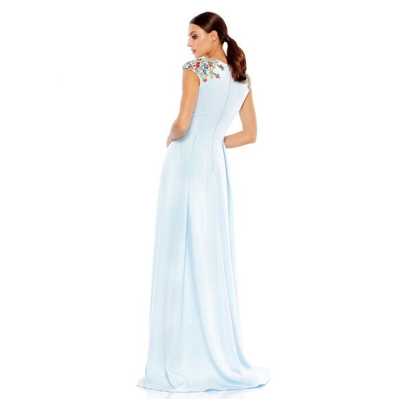 Mac Duggal 26540 Powder Blue Beaded Cap Sleeve V-Neck A-Line Gown - Picture 2 of 8